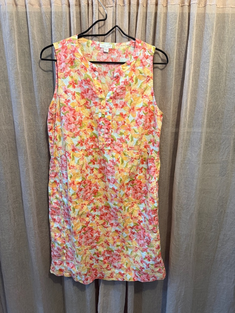 J. Jill Sleeveless Floral Midi Dress - Pink & Yellow